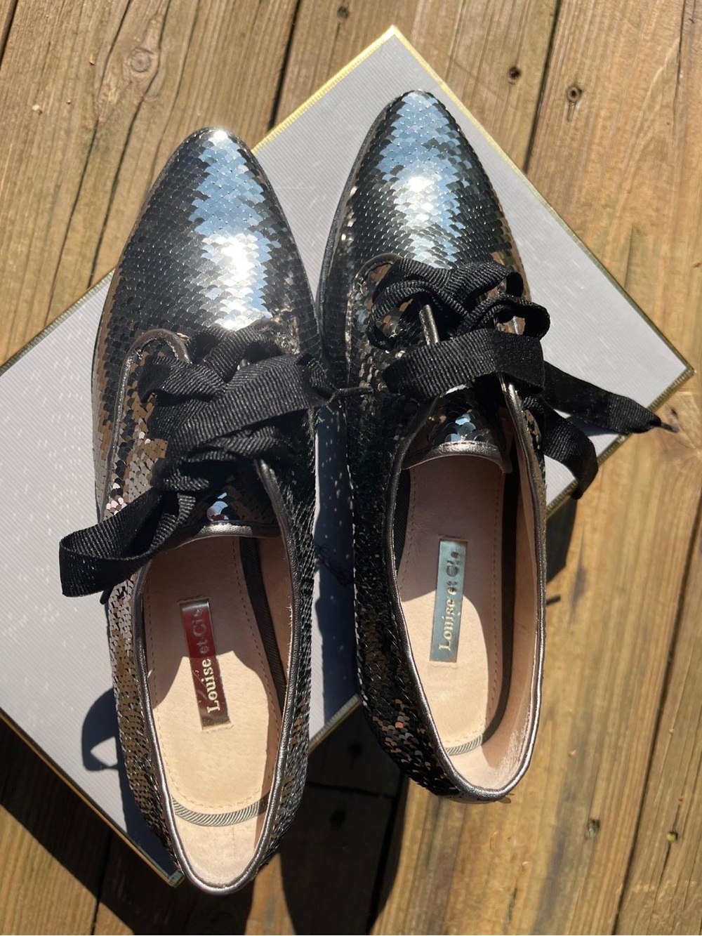 Louise et Cie Black Sequin Lace-Up Flats